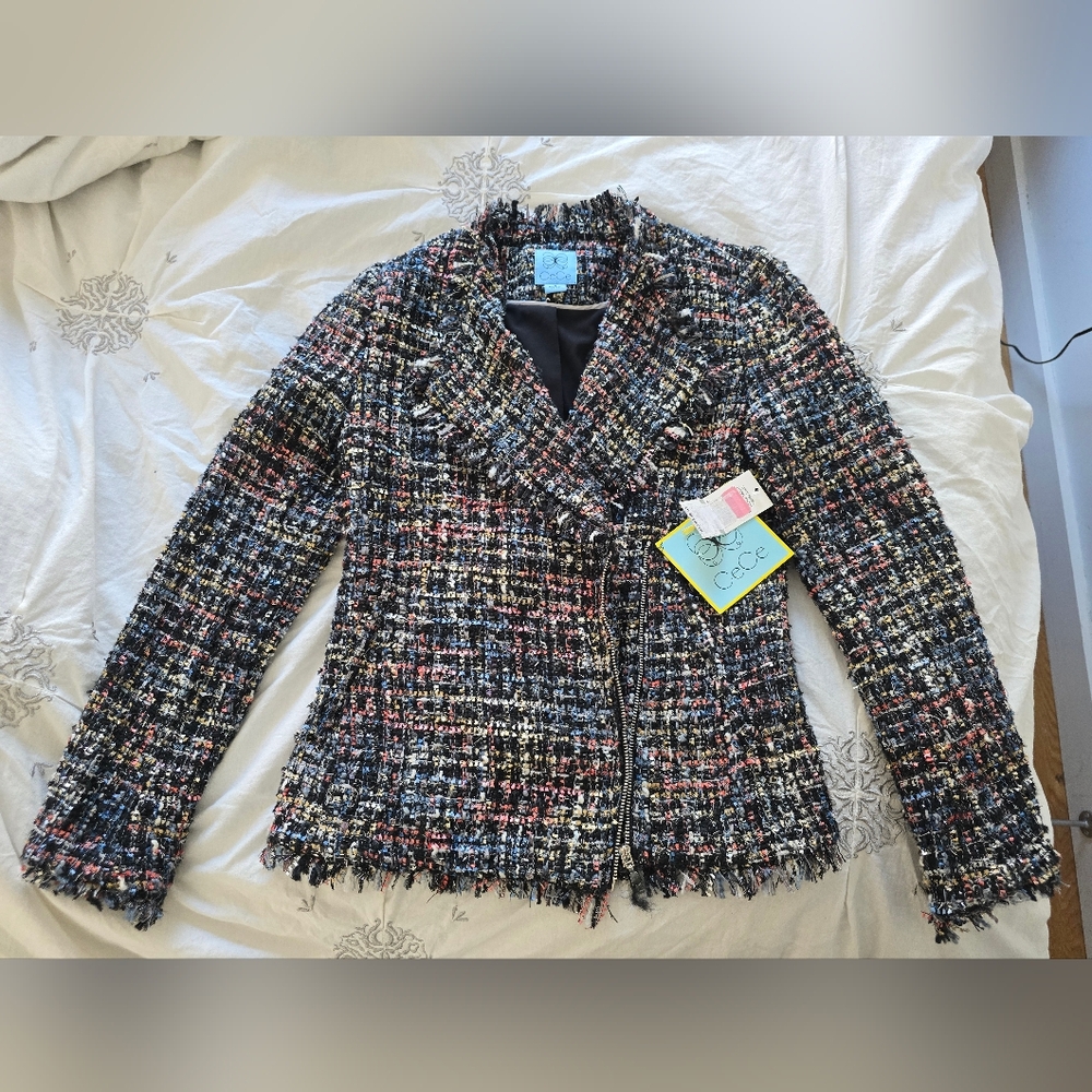 NWT CeCe Multicolor Tweed Jacket